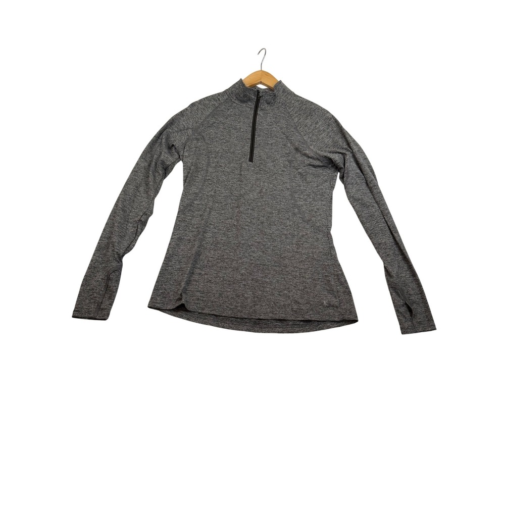 Danskin Now Womens Gray Space Dye Quarter Zip Pullover Thumbholes Medium 8-10